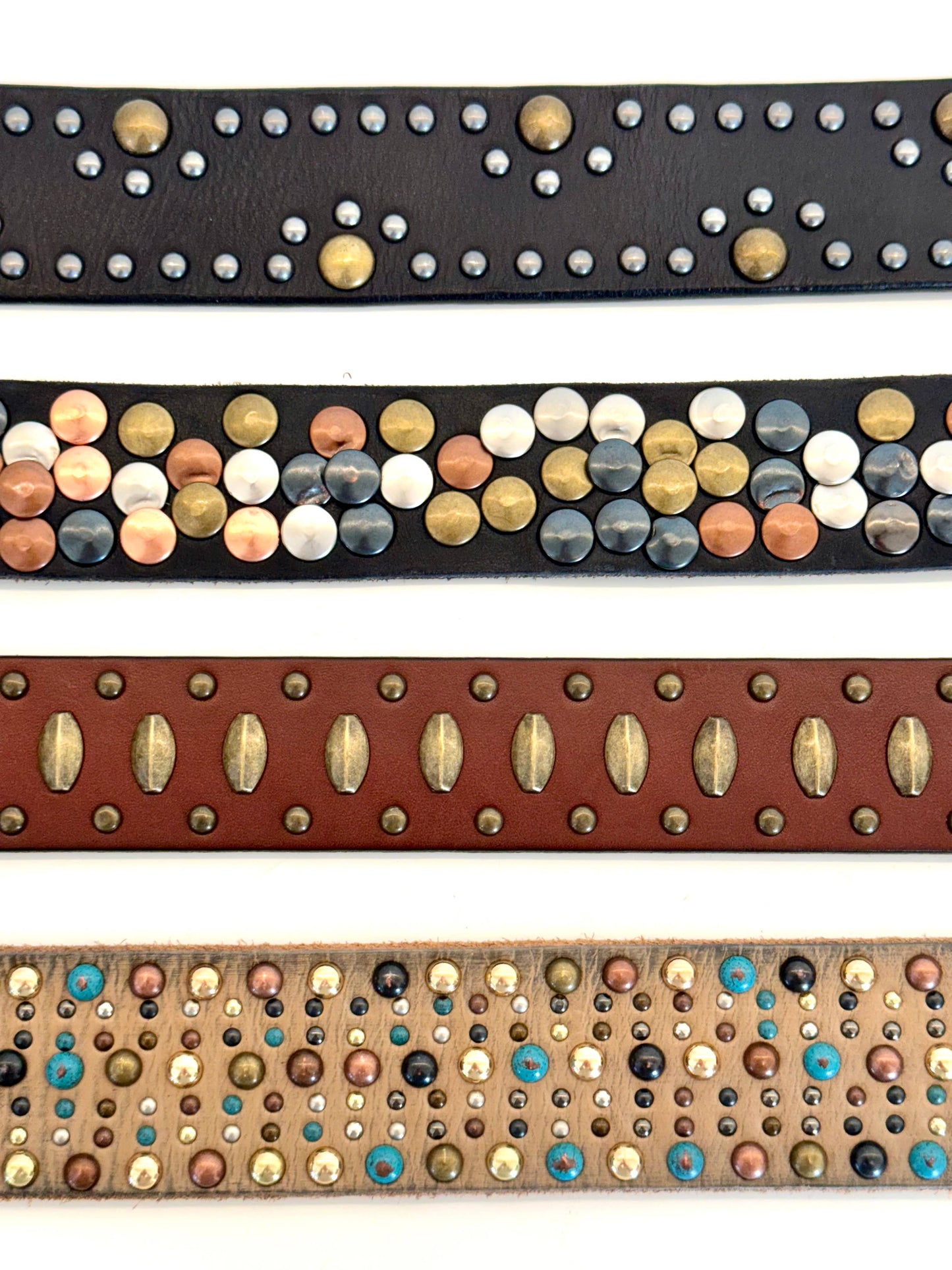 Leather Belt in tan with Multi Colored Studs
