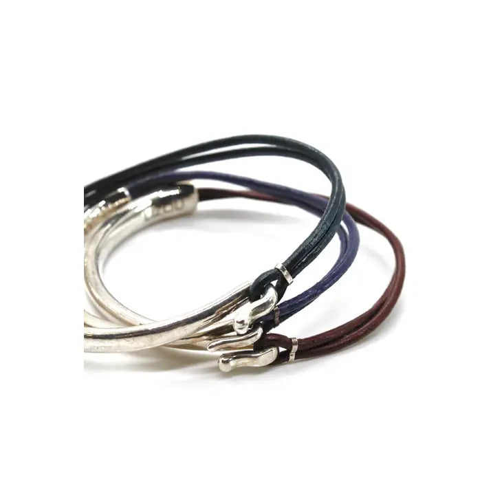 Lizou Three Leather and Silver Bracelet Combo