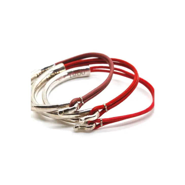 Lizou Three Leather and Silver Bracelet Combo