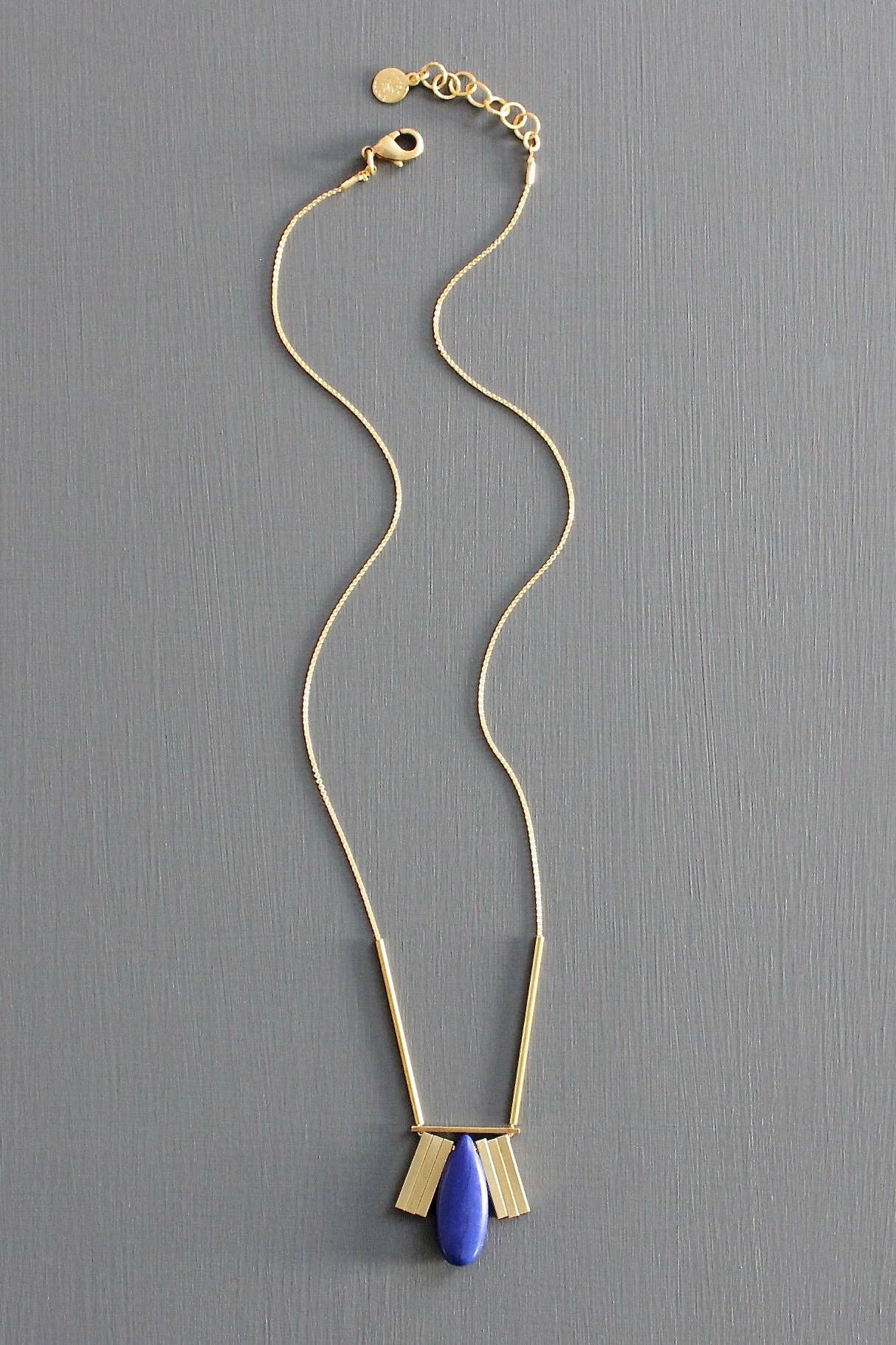 Art Deco Lapis Plated Pendant Necklace