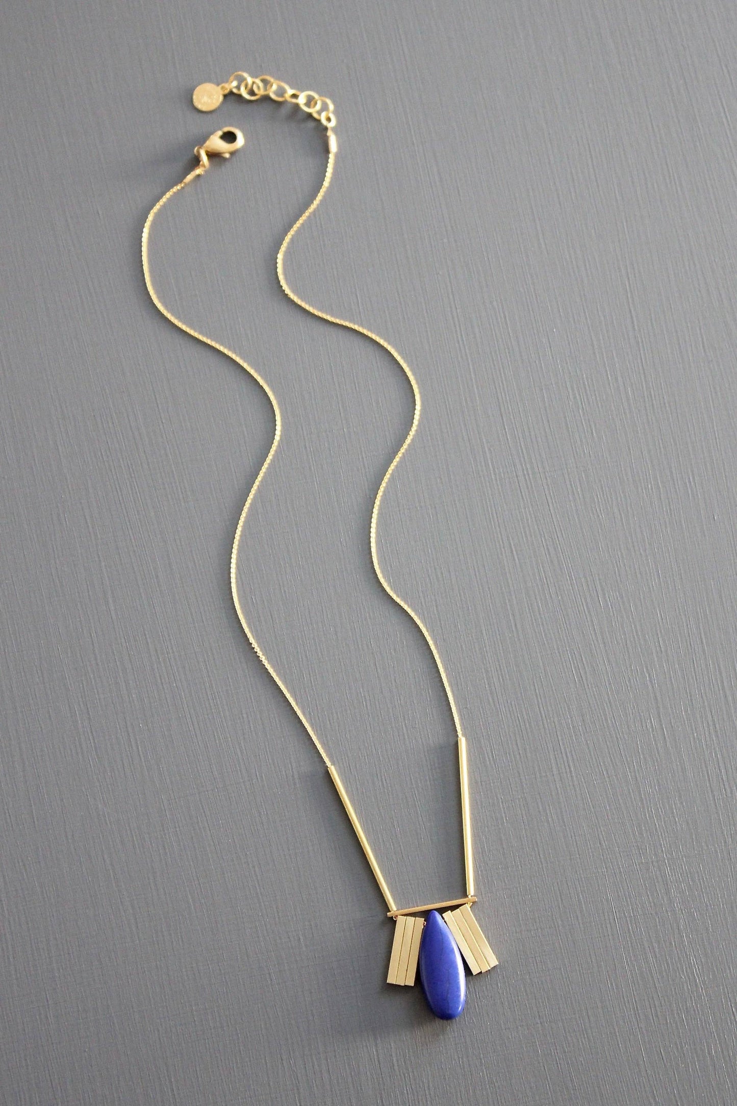 Art Deco Lapis Plated Pendant Necklace