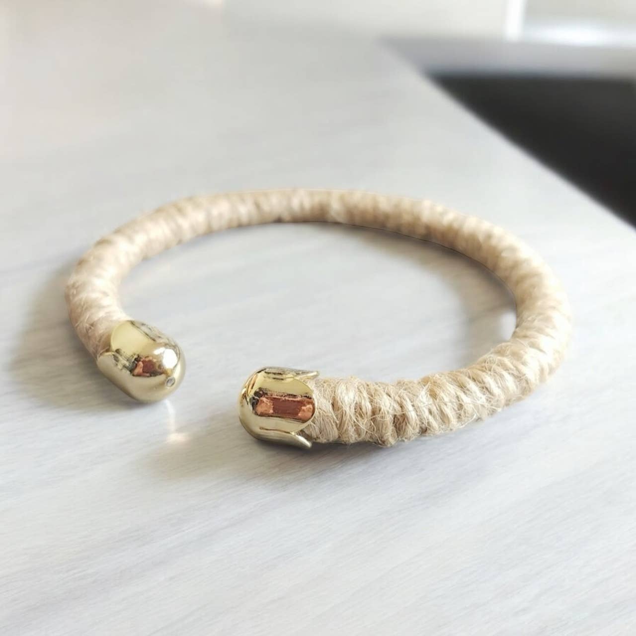Adjustable Brass Cuff Bangle Bracelet Wrapped