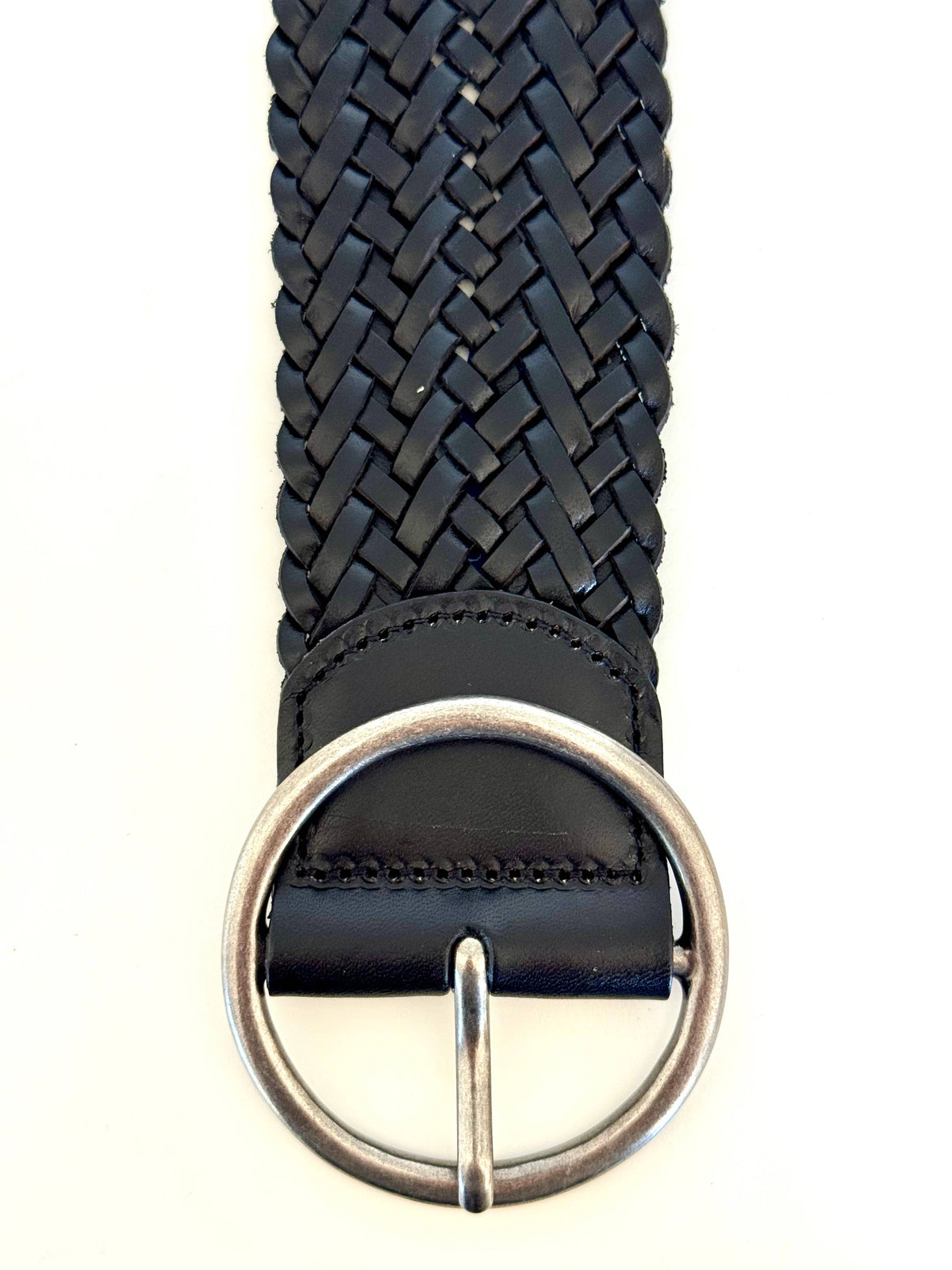 Classic Wide Braided Leather Belt in Black