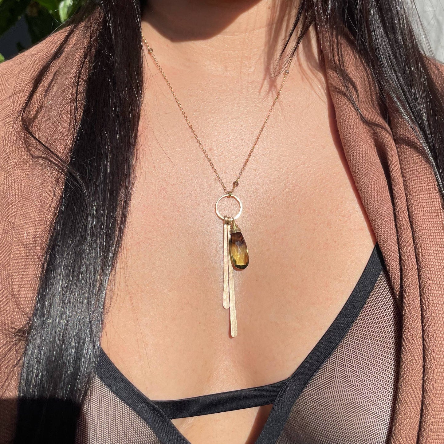 Bi-Color Lemon Quartz Stick Necklace