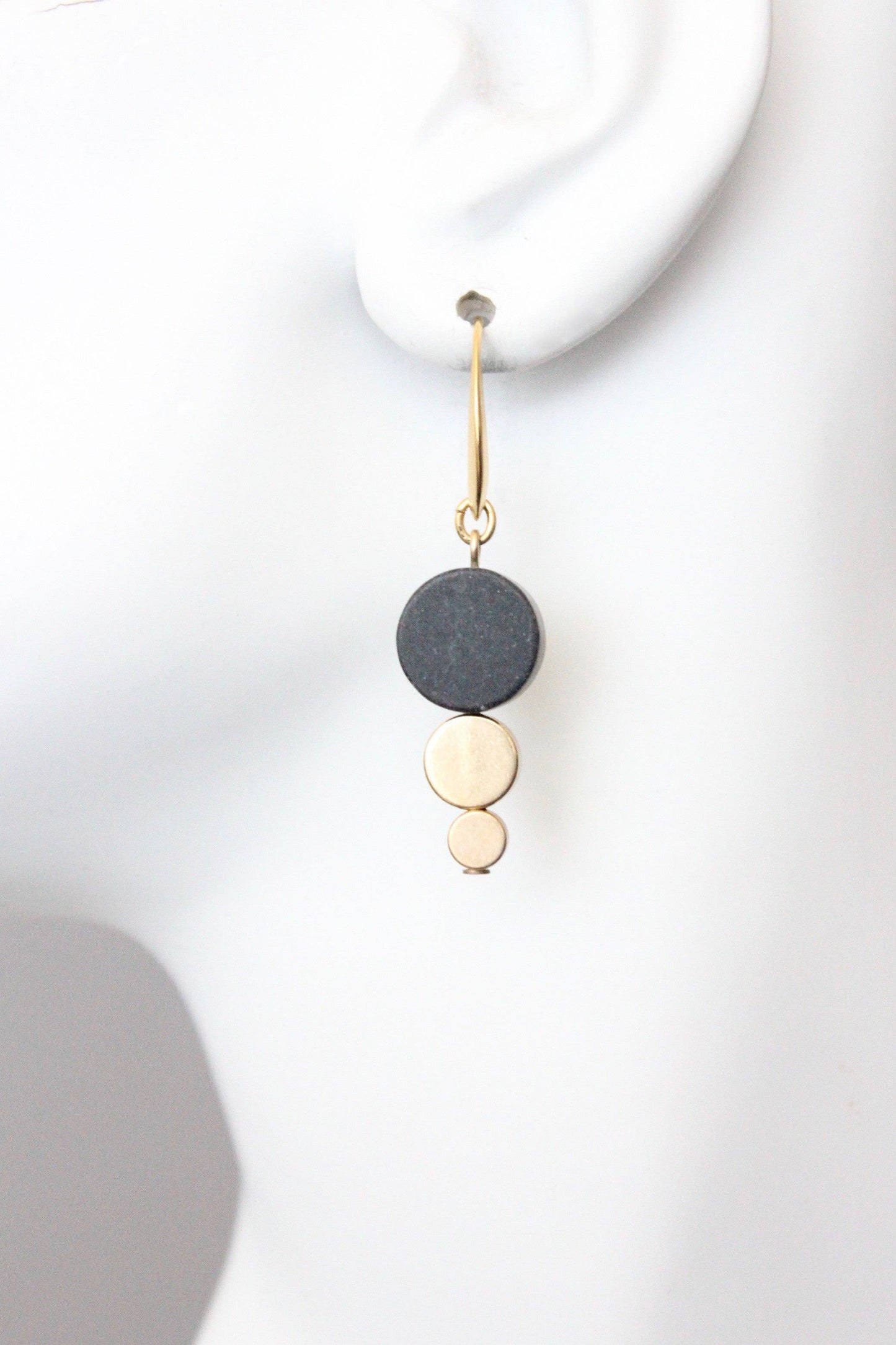 Black and Gold Geometric Drop Earrings by David Aubrey