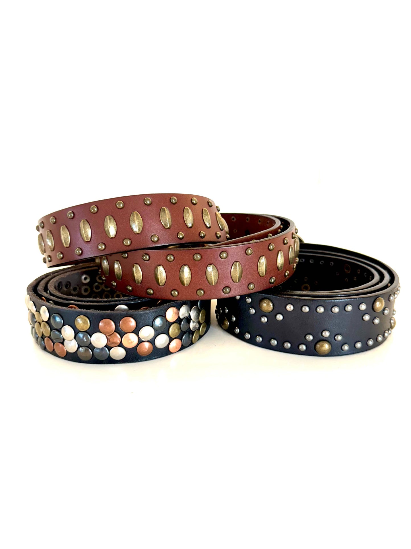 Studded Belt in Multi Color Black Leather