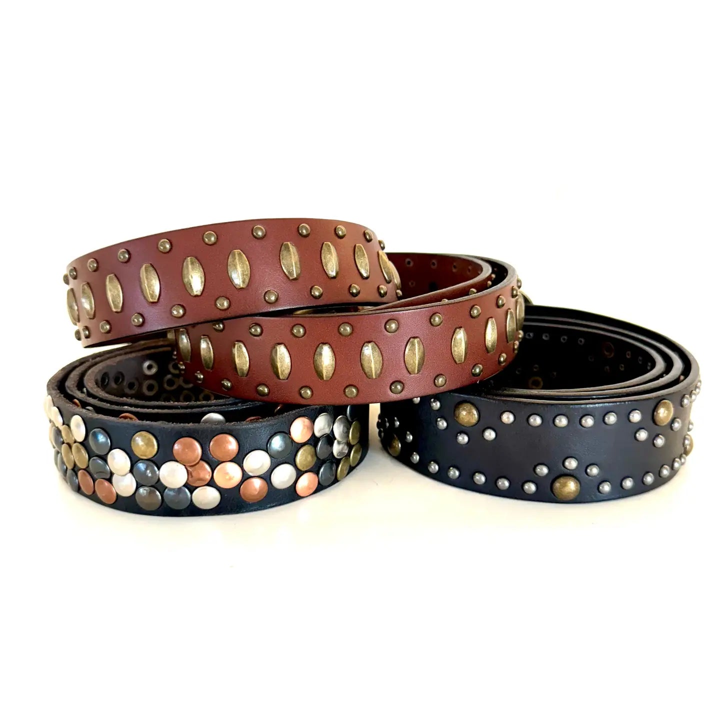 Black Leather Belt with Multi Color Studs
