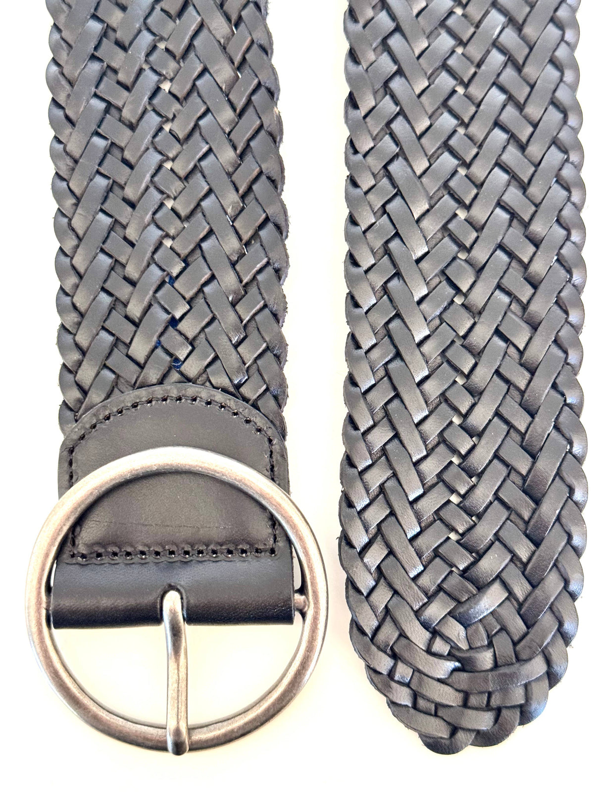 Classic Wide Braided Leather Belt in Black