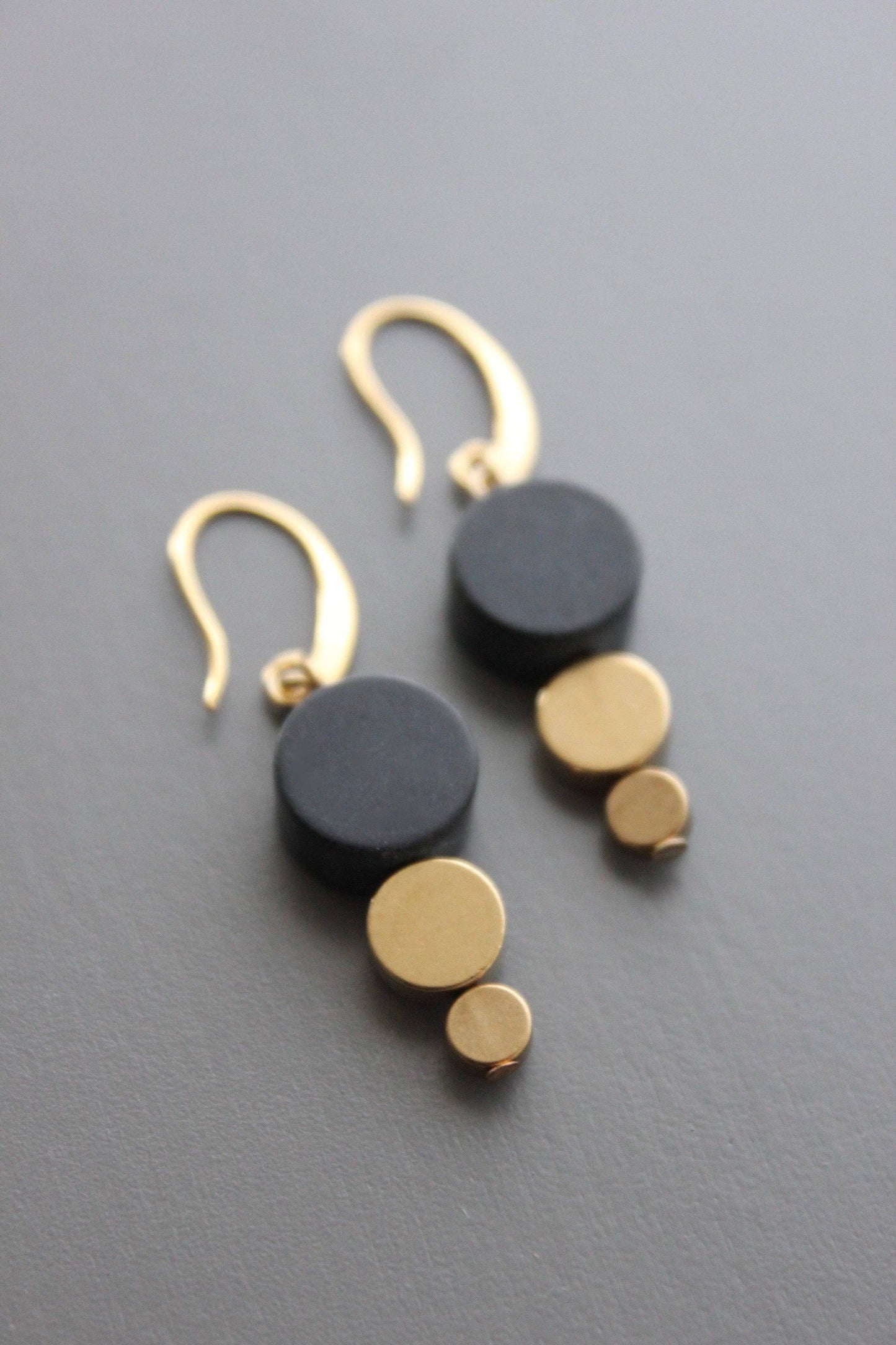 Black and Gold Geometric Drop Earrings by David Aubrey