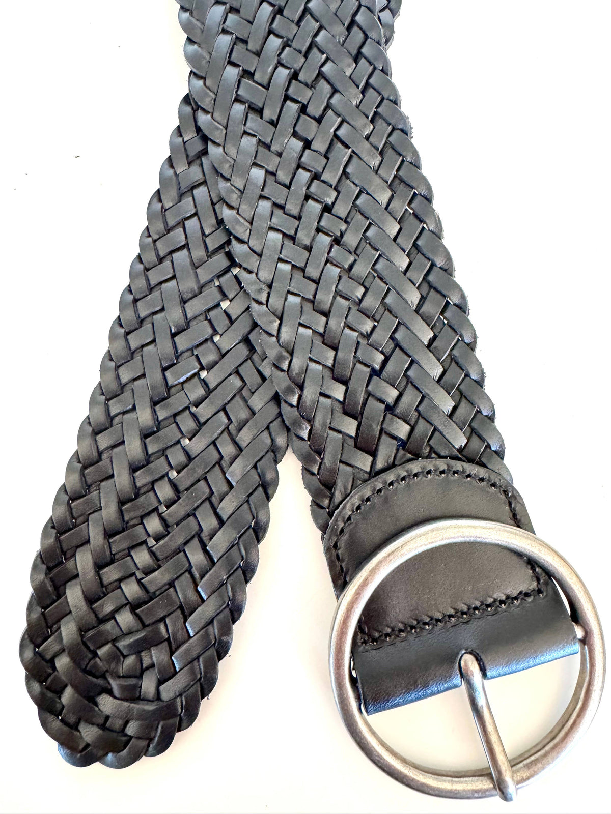 Classic Wide Braided Leather Belt in Black