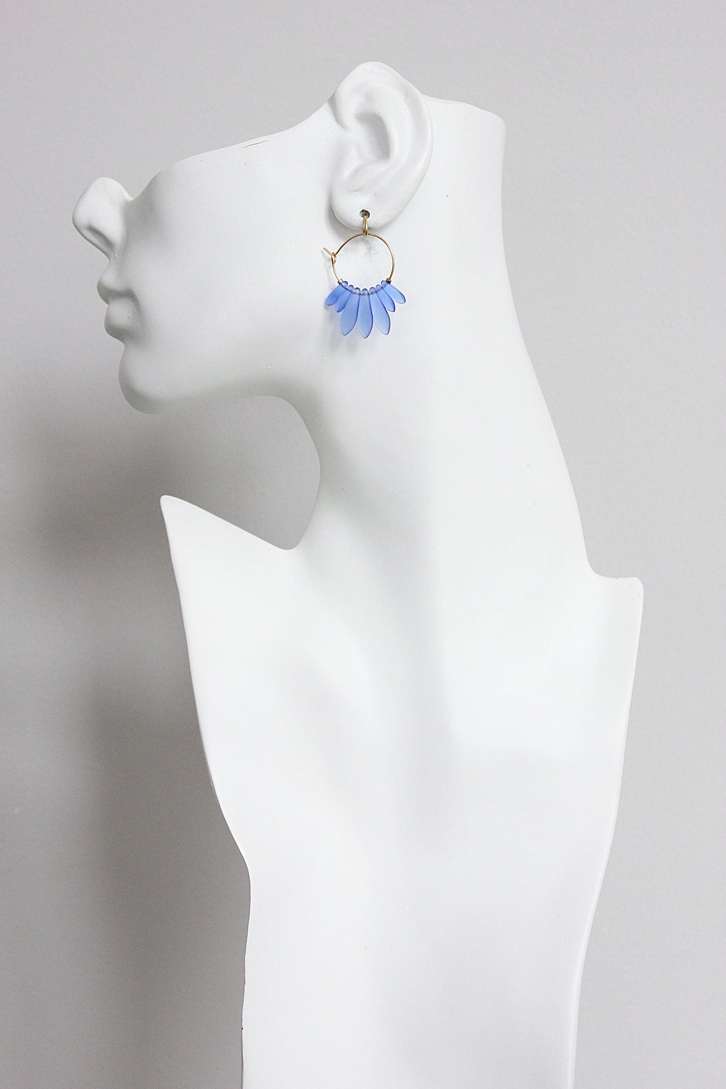 Blue and Gold Glass Drop Hoop Earrings