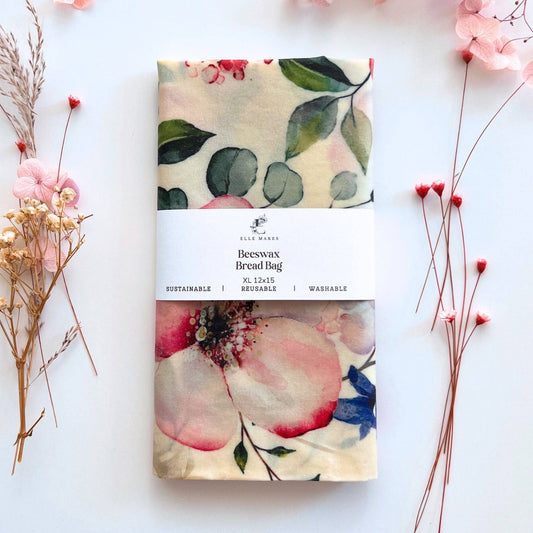 Reusable Beeswax Bread Bag - Floral Petals Fabric