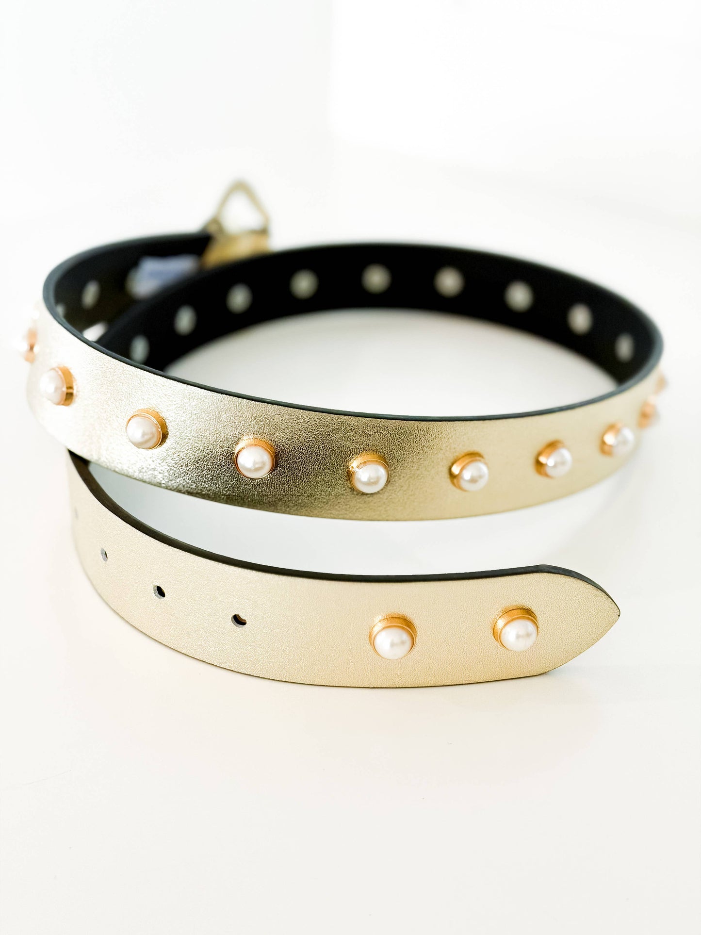 Pearl Studded Belt Gold Leather