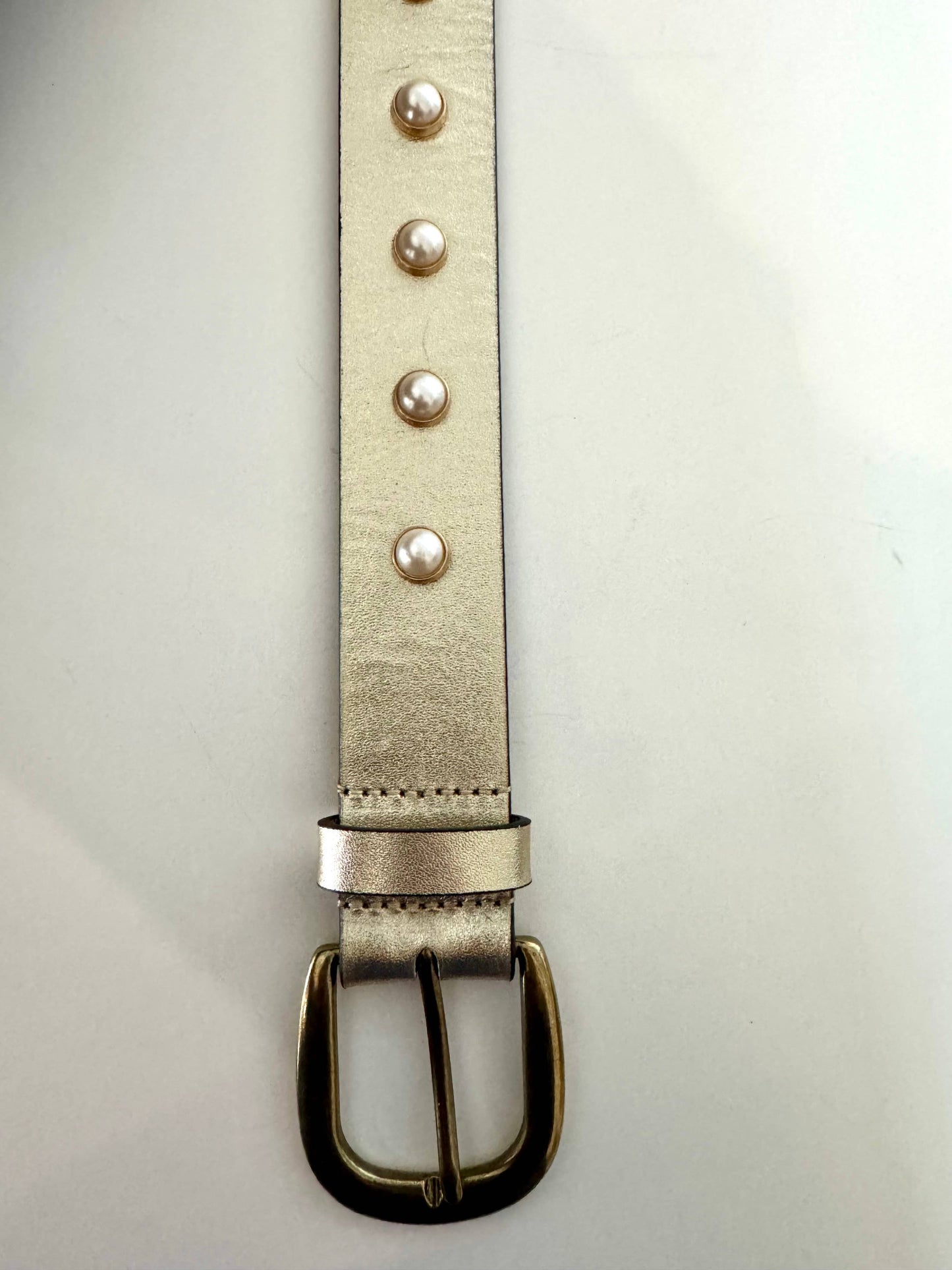 Pearl Studded Belt Gold Leather