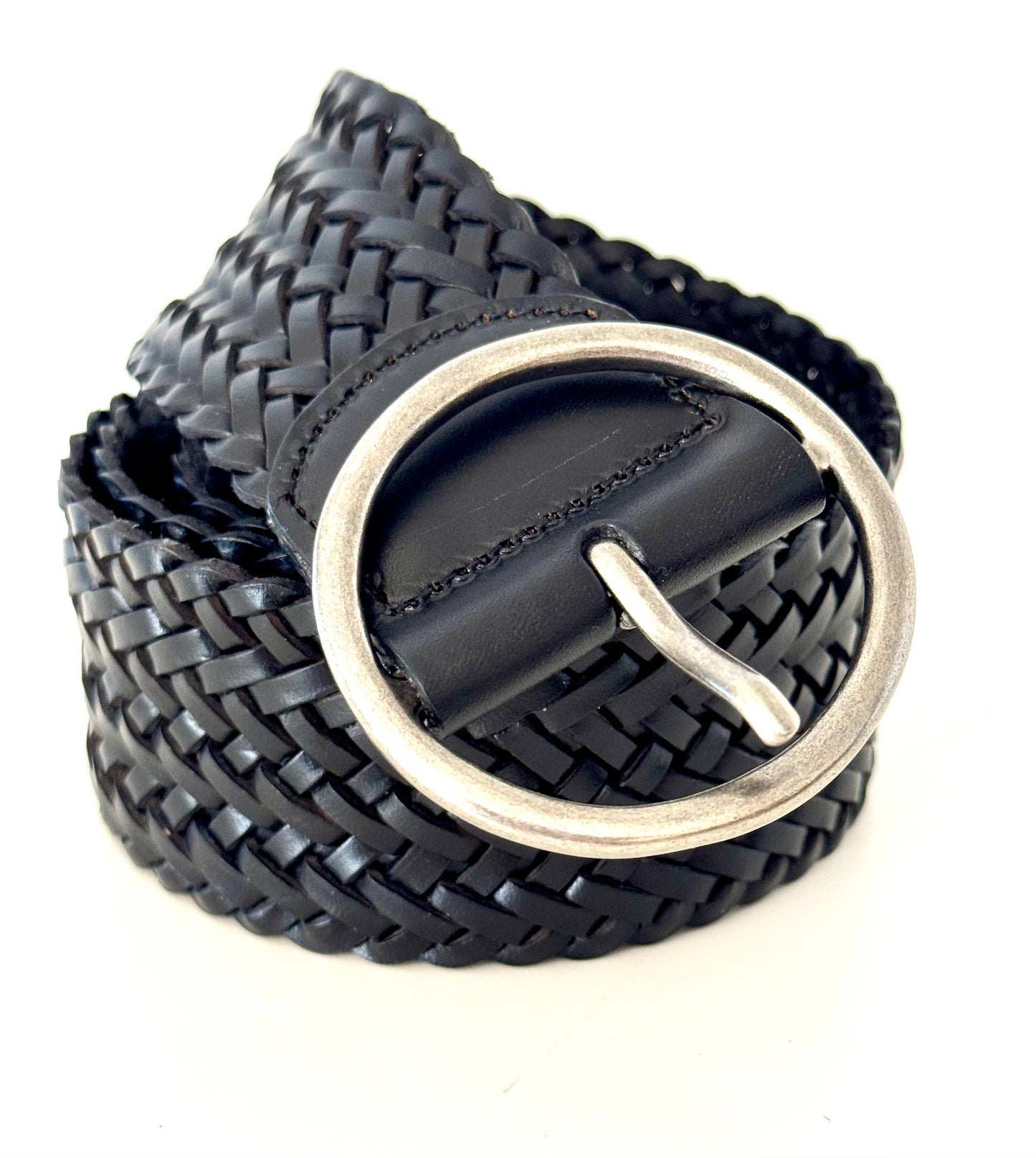 Classic Wide Braided Leather Belt in Black
