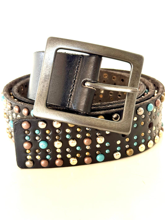 Black Leather with Multi Color Studs