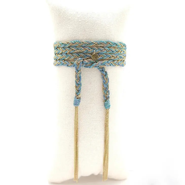 Lizou Braided Gold Chain Bracelet/Necklace in Blue