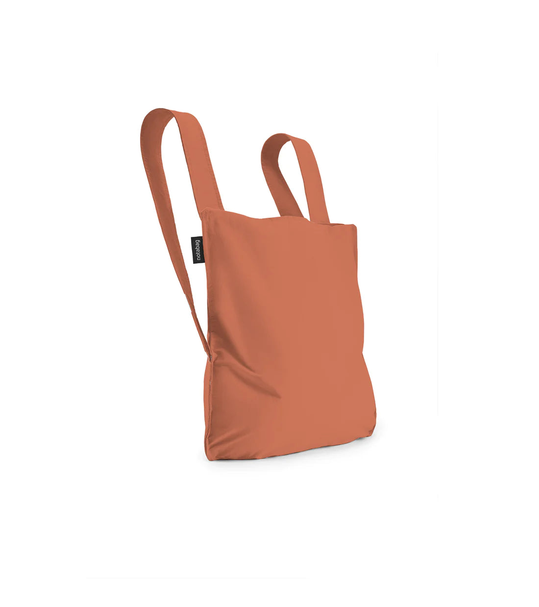 Notabag Foldable reusable backpack/tote in terracotta unfolded to backpack