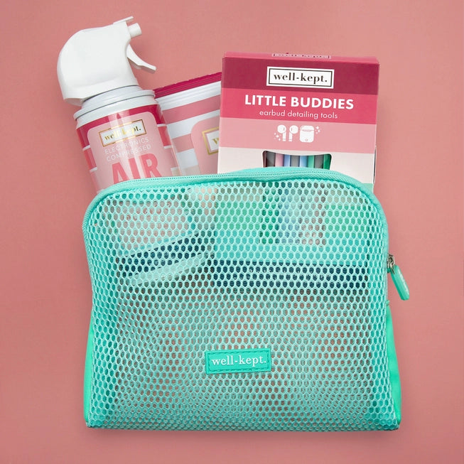 Litte Buddies Earbud Cleaning Kit by Stay Well Kept tech wipes and 3-1 pen in a pouch with Air Duster