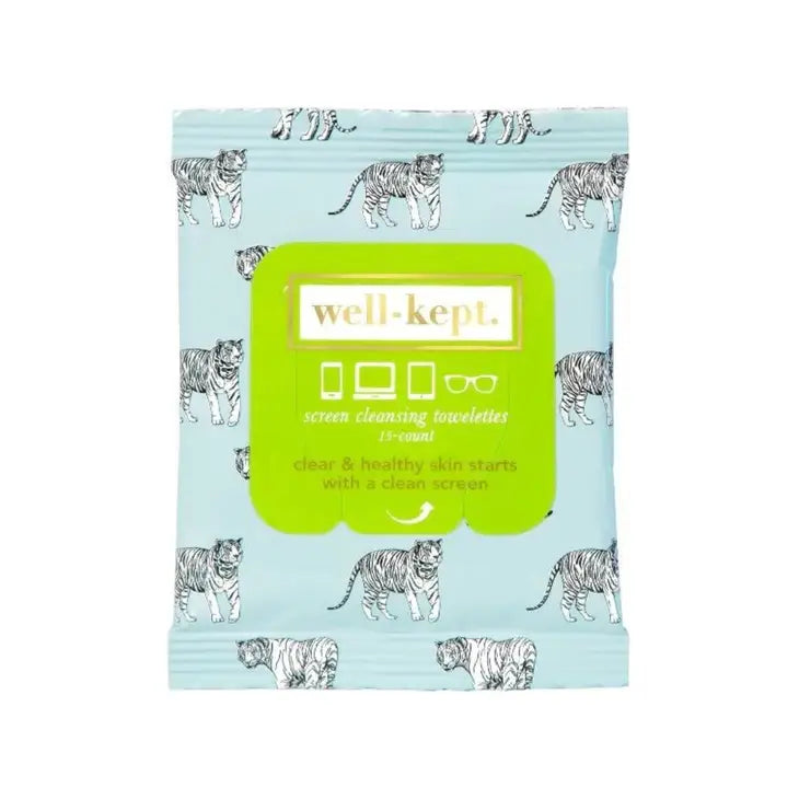 One package of tech wipes, 15 count, by Stay Well Kept in Big Cat Pattern