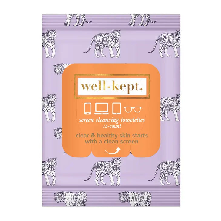 One package of tech wipes, 15 count, by Stay Well Kept by Stay Well Kept in Tiger Pose Pattern
