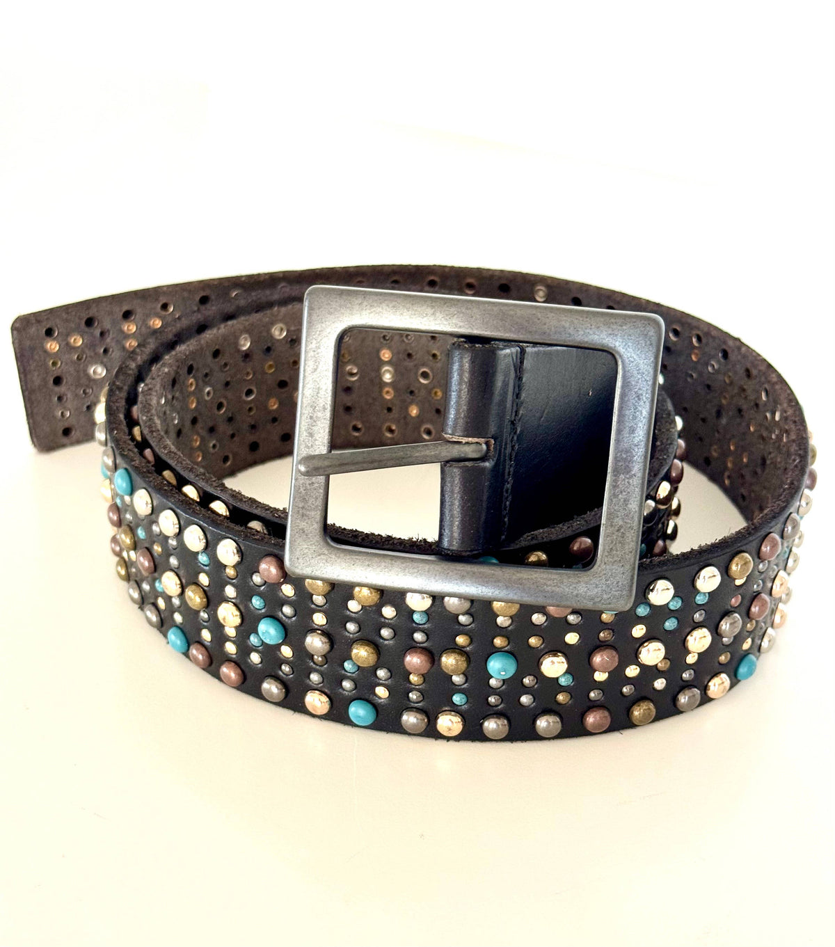 Black Leather with Multi Color Studs