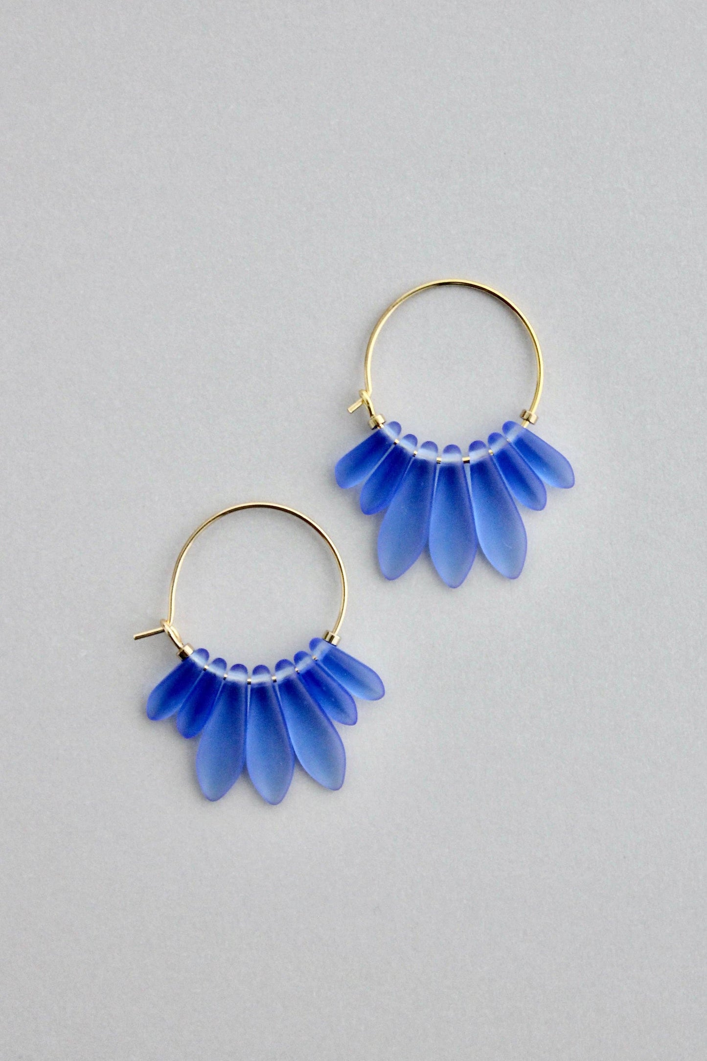 Blue and Gold Glass Drop Hoop Earrings