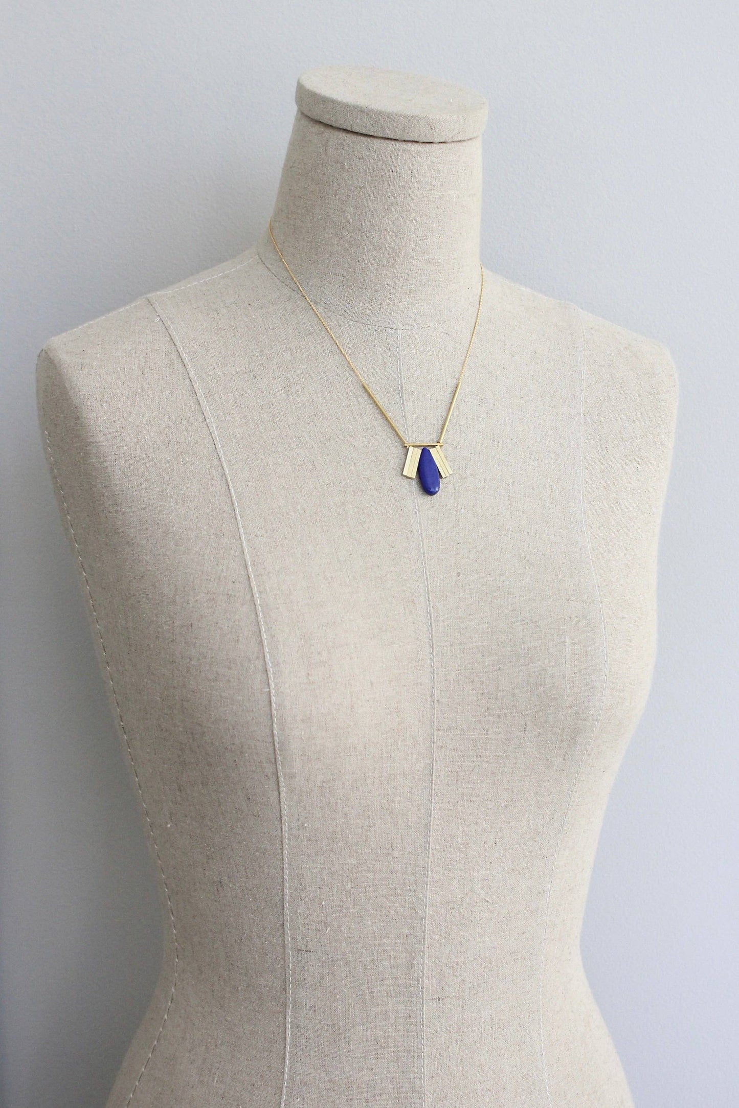 Art Deco Lapis Plated Pendant Necklace