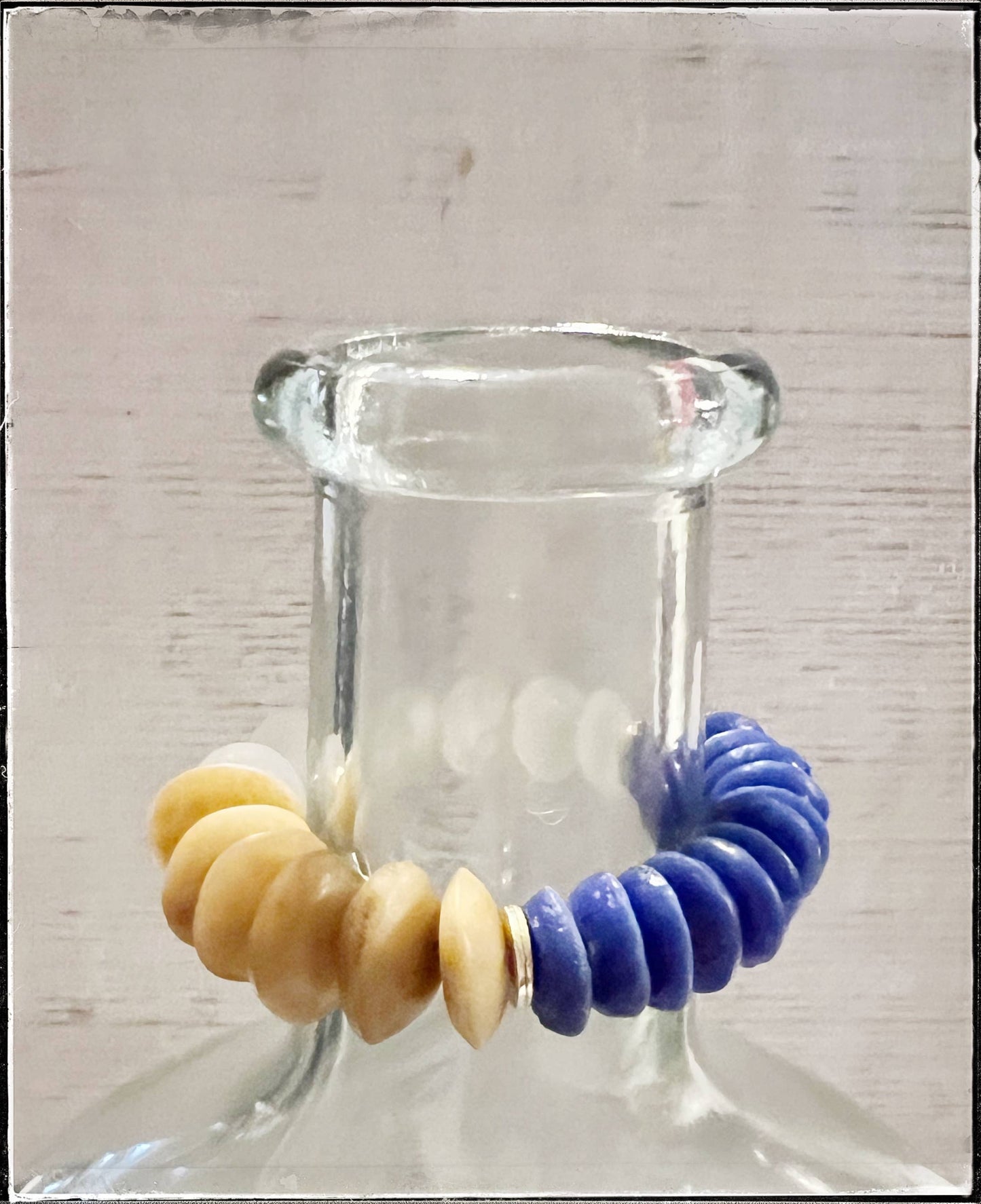 Beaded Stretch Bracelet with Blue Ashanti Glass & Recycled Glass