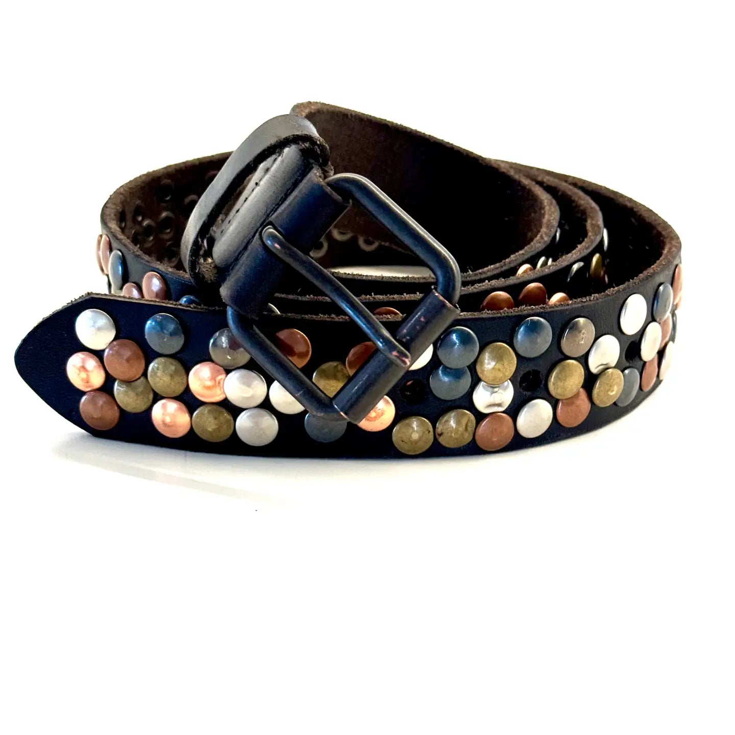 Black Leather Belt with Multi Color Studs
