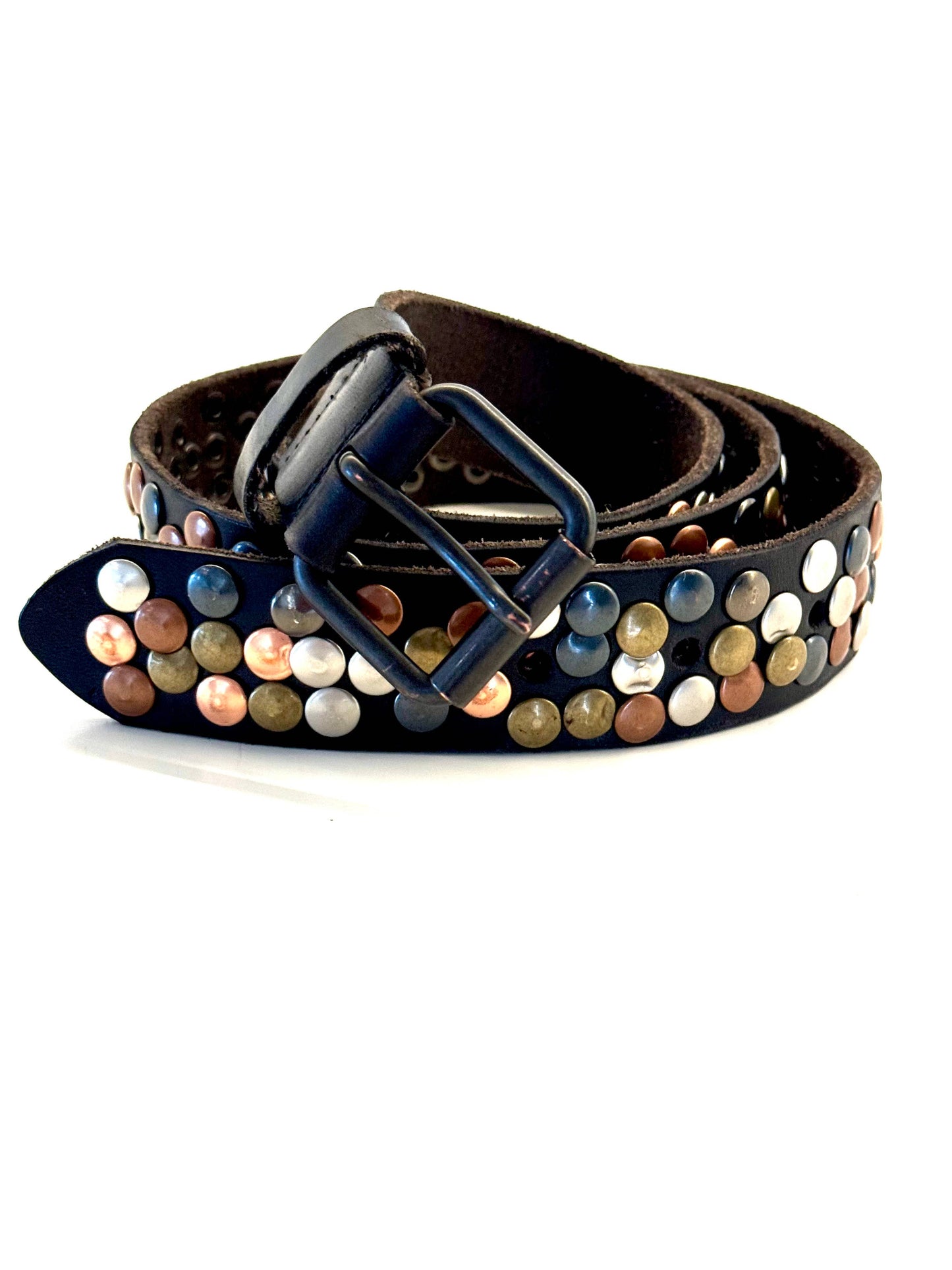 Studded Belt in Multi Color Black Leather