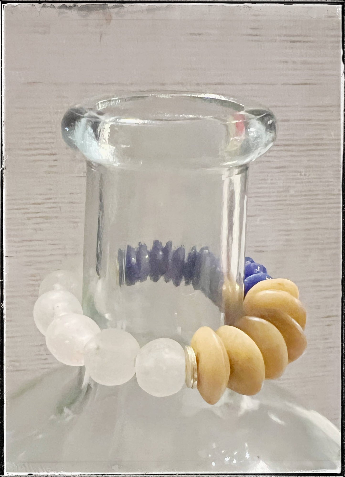 Beaded Stretch Bracelet with Blue Ashanti Glass & Recycled Glass