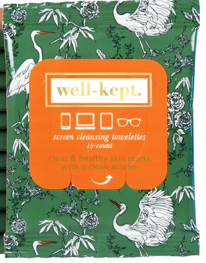 One package of Stay Well Kept tech wipes, 15 count per pack, Garden Party pattern