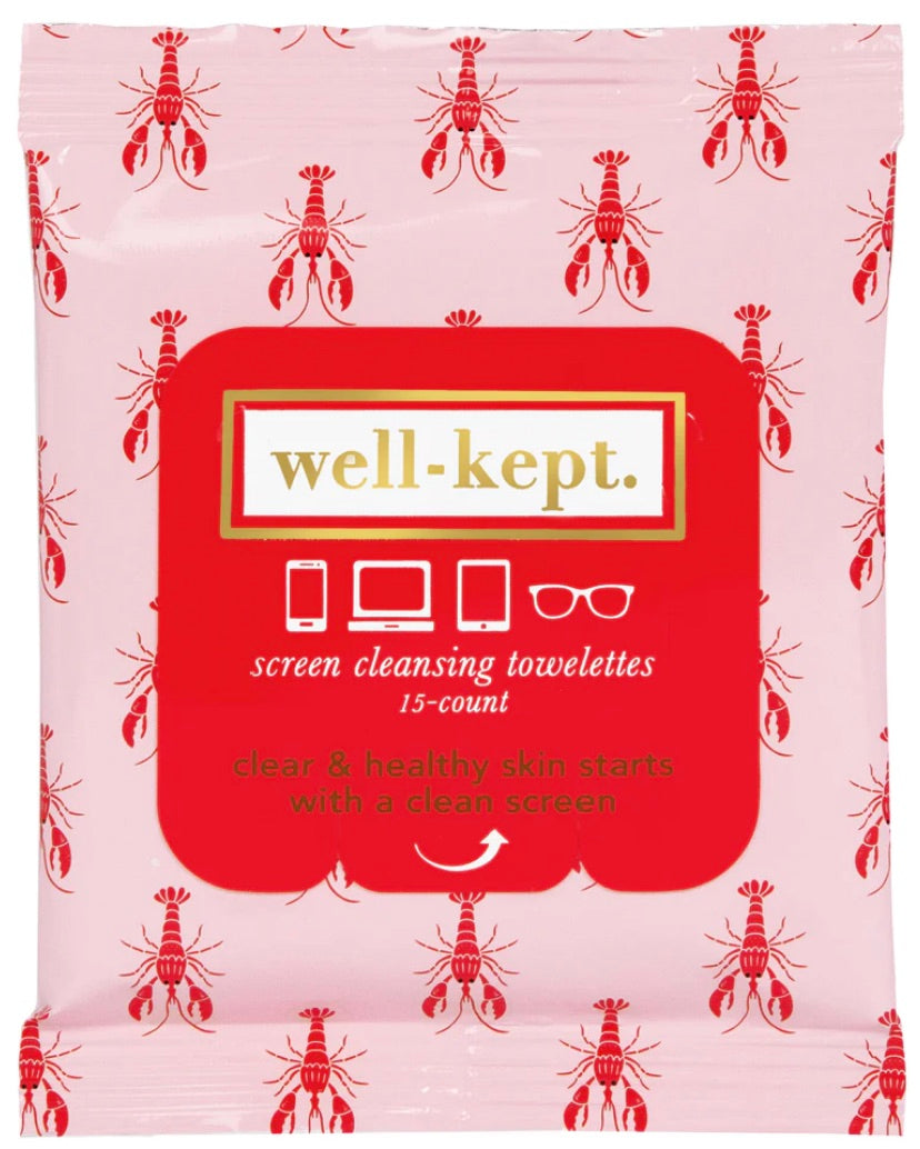 One package of Stay Well Kept tech wipes, 15 count per pack, Lobsterfest pattern